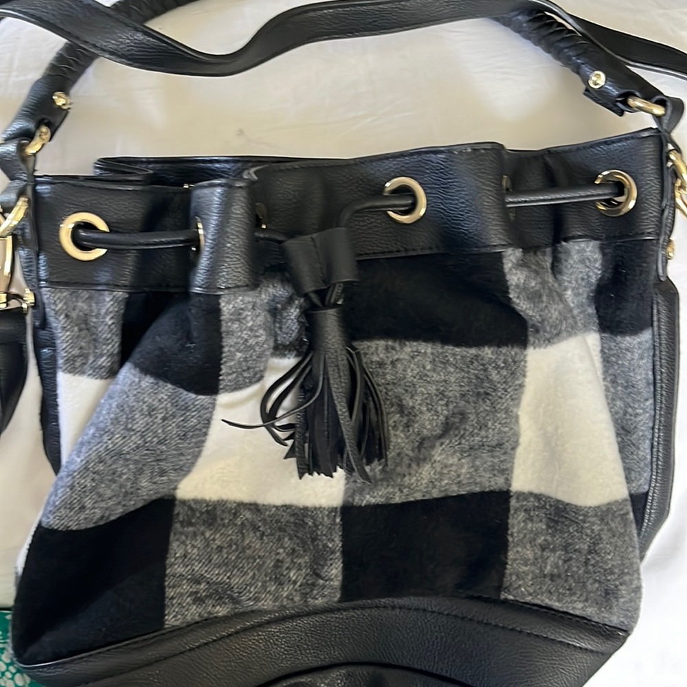 Adam Lippes black plaid bag w/adjustable shoulder strap and handle. 3 pockets!